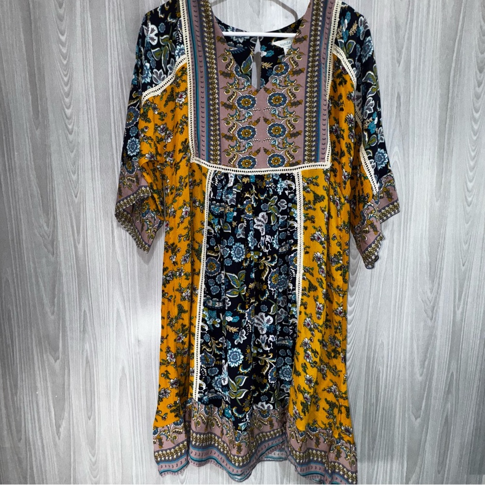 Sundance‎ Golden Avignon Dress Boho Floral Patchwork Women’s Size M - Picture 2 of 6